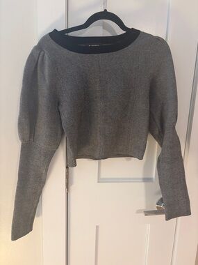 Express Gray Crop Crewneck Sweater with Black Trim